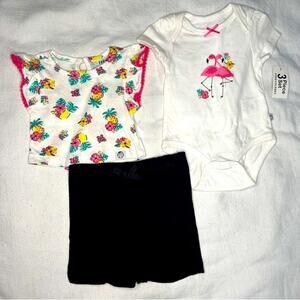 Free Planet 3 Piece Set Top Shorts Onesie Flamingo Black White 3-6 months